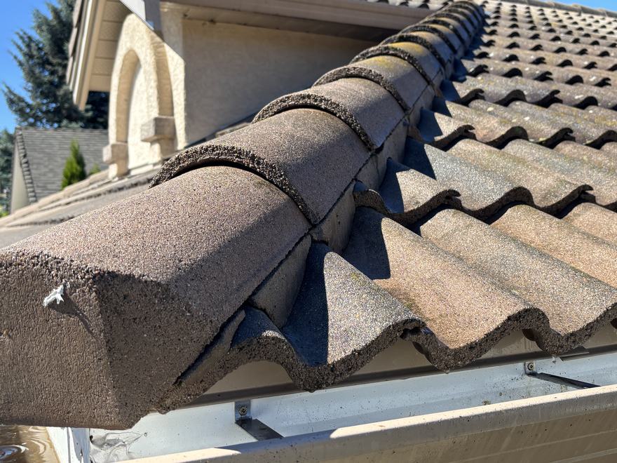 The same tile roof after moss and lichen treatment